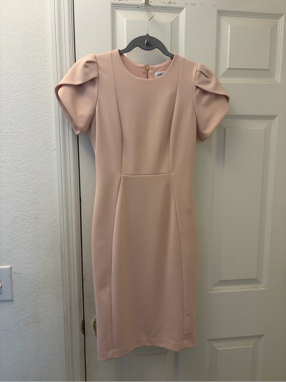 Calvin Klein Blush Pink Puff-Sleeve Midi Dress